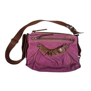 Fossil Canvas Leather Purple Satchel Purse